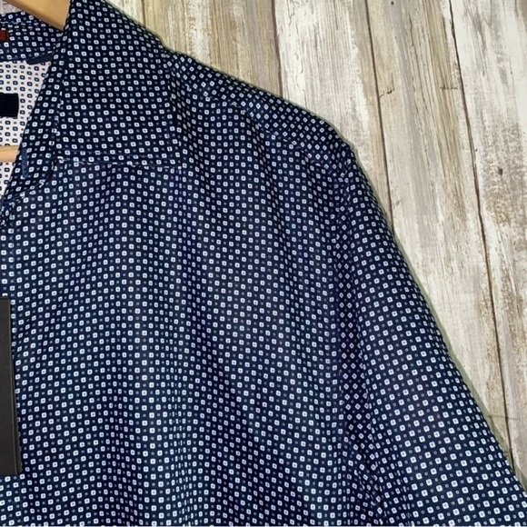 New With Tag Ted Baker Navy Geometric Print Button Down Shirt - Picture 2 of 5